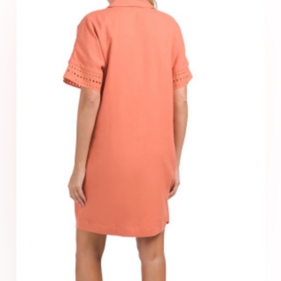 NWOT Elie Tahari Linen Blend Johnny Collar
Eyelet Trim Dress Sunrise Orange Sz M - Picture 3 of 11